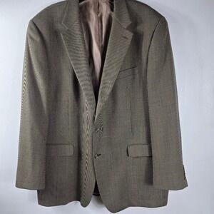 Chaps Mens‎ Blazer Jacket 48L Brown Houndstooth Wool Blend Two Button